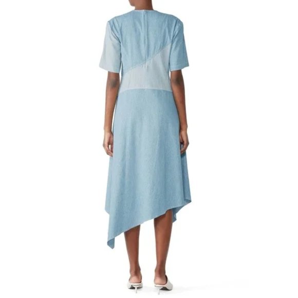 Colovos Midi Dress Chambray Seamed Two Tone Short Sleeve Asymmetrical Hem Small - Picture 3 of 16